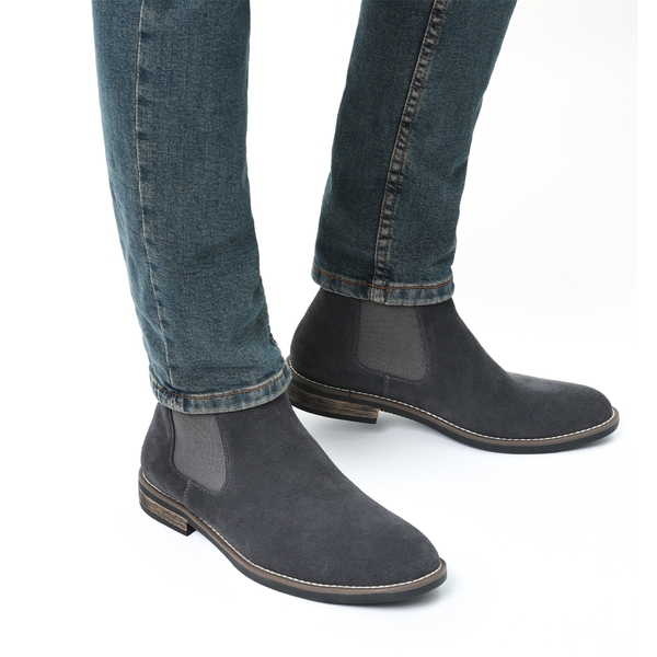 Men's Plain-Toe Suede Chelsea Boots - GREY - 6